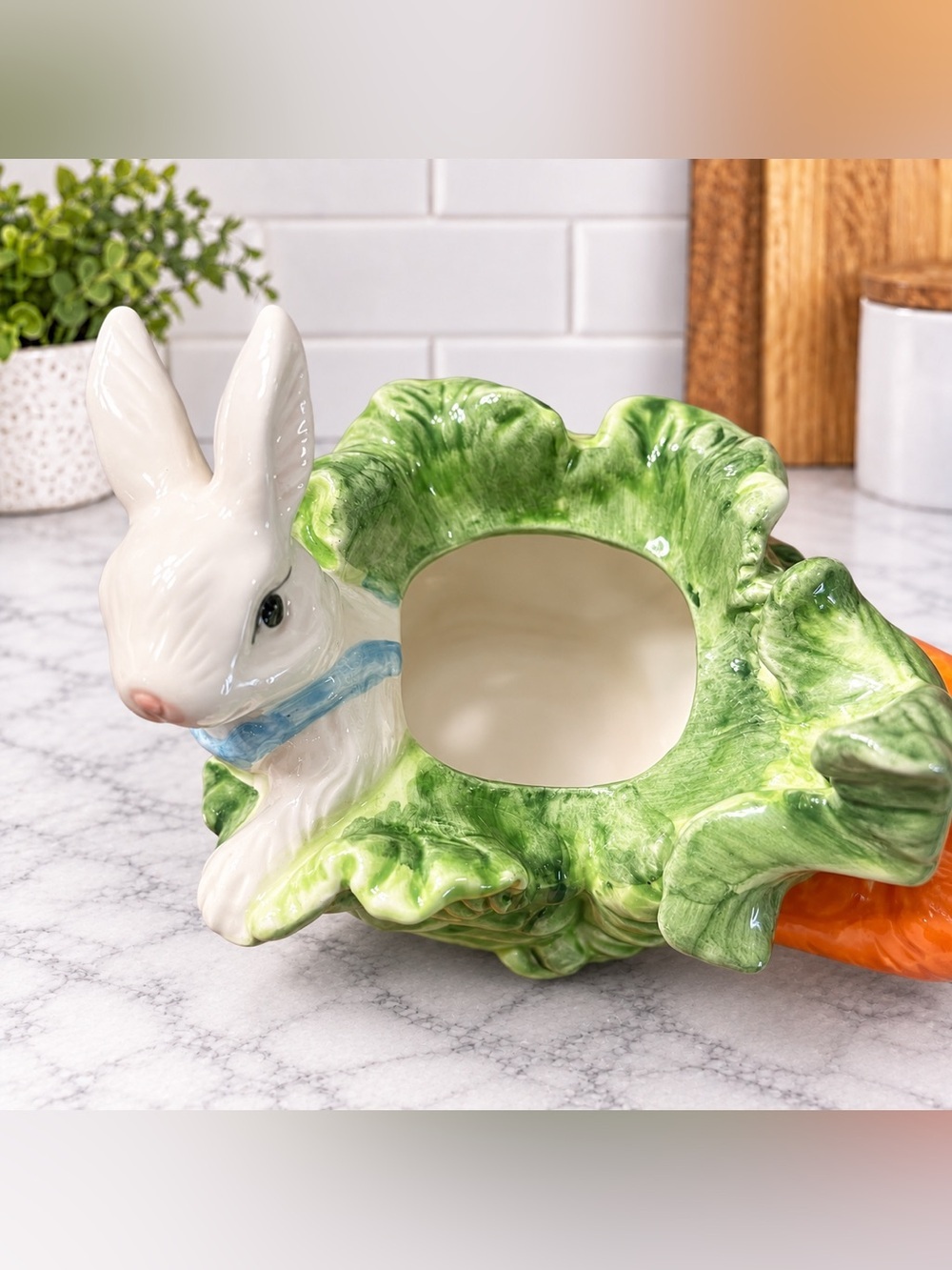Bunny Rabbit Cabbage Teapot Carrot Handle Radish Lid Ceramic Easter Decor VTG - Picture 5 of 6